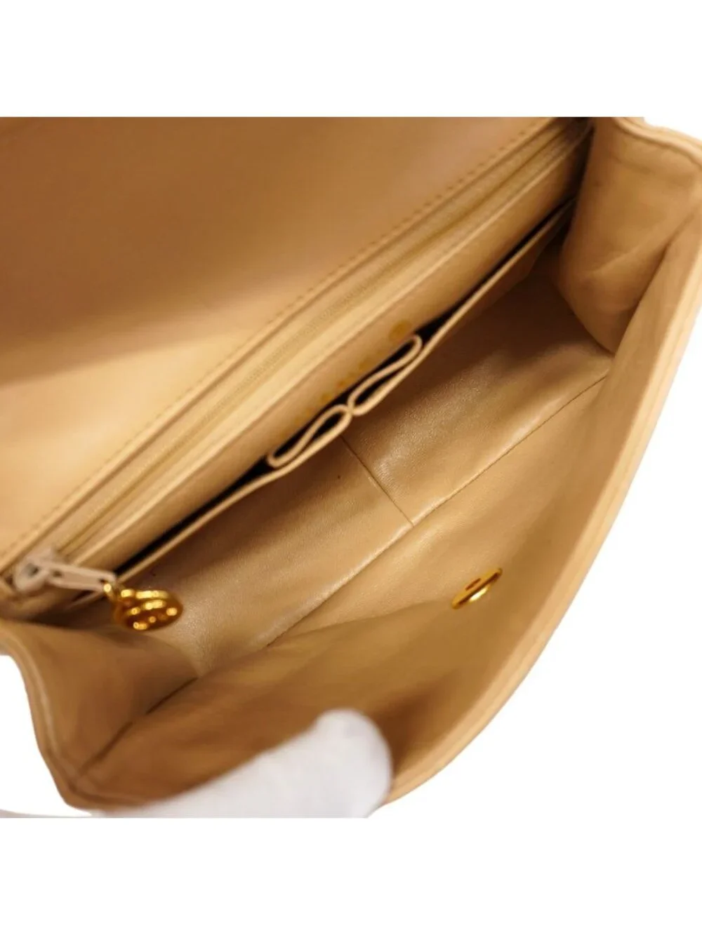 Chanel Shoulder Bag Quilted Lambskin Beige Gold